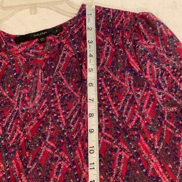 Fun2Fun Sheer, Berry Colored, Split Neck Blouse Size S - Picture 12 of 14